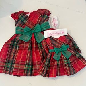 New Bonnie Jean 2T Christmas dress with matching doll dress